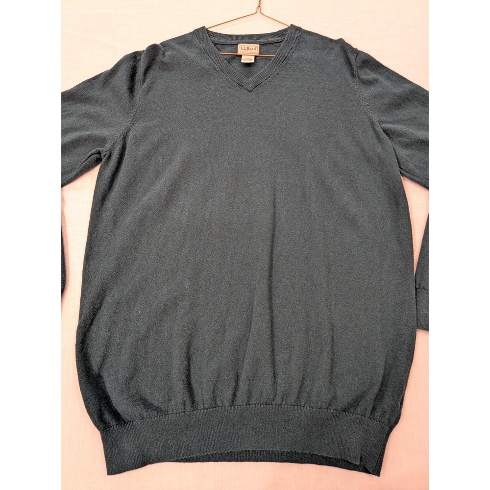 L.L.Bean Sweater Mens XL Tall Teal Green V Neck Cotton Cashmere Blend Pullover - Picture 10 of 14